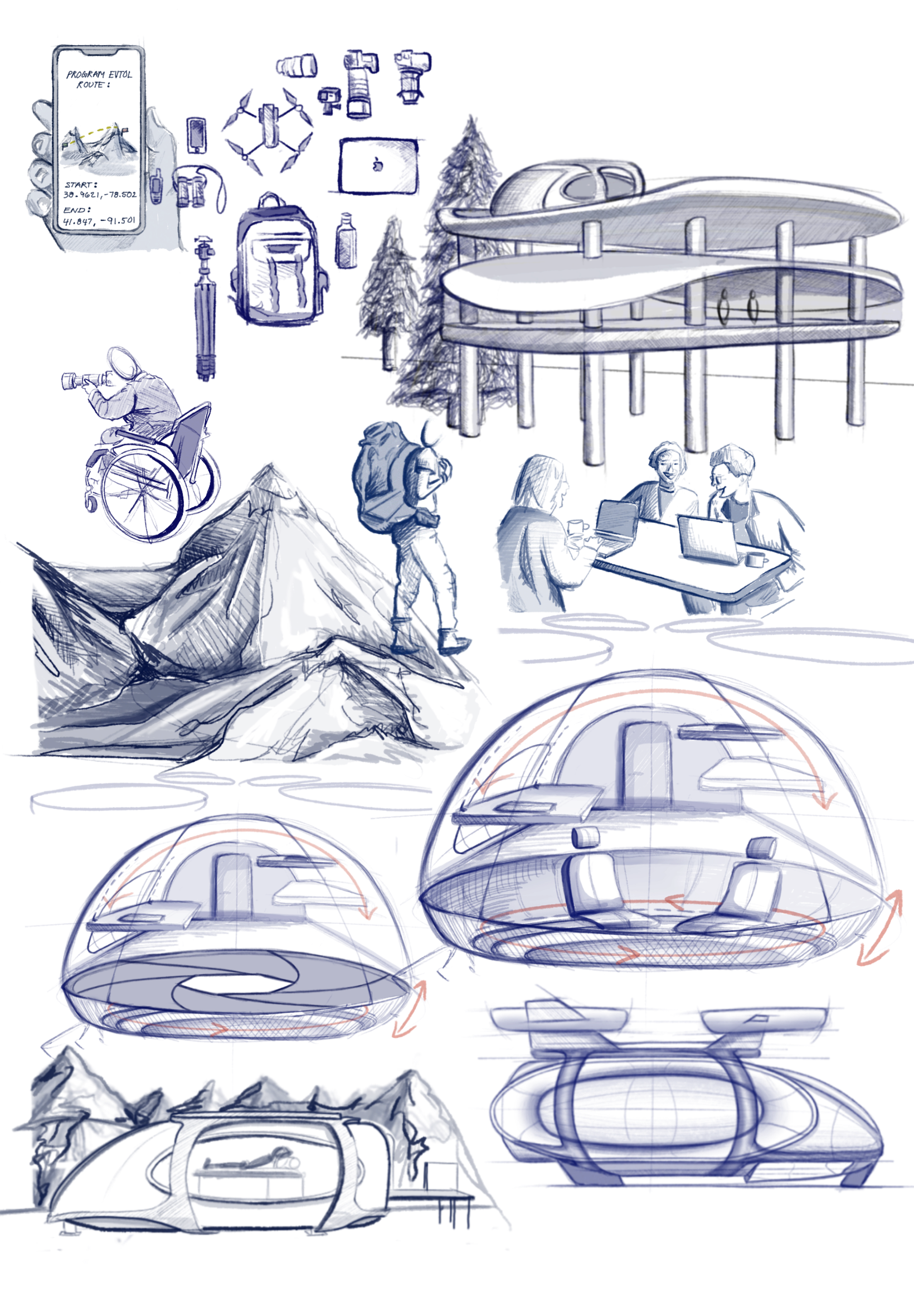 Sketches and story development for the Eblen-Kamper